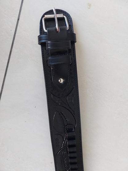 Handmade Western Gun Holster Belt – Black Premium Leather – Fits .22, .38/357, .44/45 Cal Revolvers – 3.5” to 8.9” Barrel – Cowboy Style