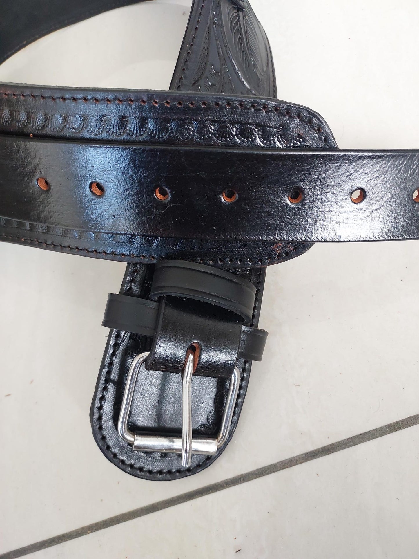 Handmade Western Gun Holster Belt – Black Premium Leather – Fits .22, .38/357, .44/45 Cal Revolvers – 3.5” to 8.9” Barrel – Cowboy Style