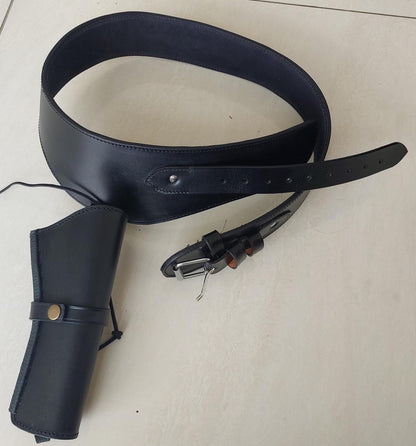 Handmade Western Gun Holster Belt – Black Genuine Leather – Old West Cowboy Style – Fits .22, .38/357, .44/45 Cal Revolvers – Great Christmas Gift for Him