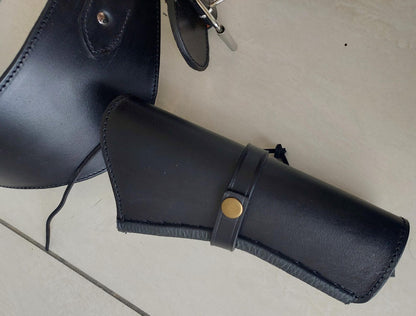 Handmade Western Gun Holster Belt – Black Genuine Leather – Old West Cowboy Style – Fits .22, .38/357, .44/45 Cal Revolvers – Great Christmas Gift for Him