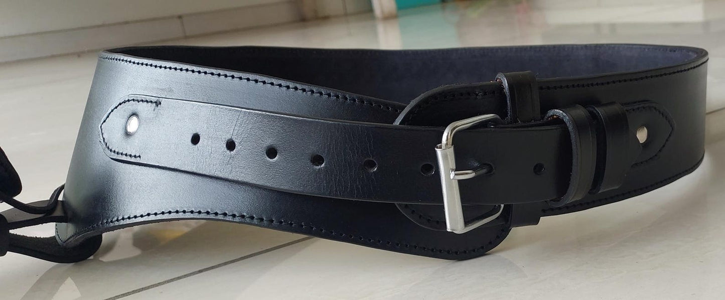 Handmade Western Gun Holster Belt – Black Genuine Leather – Old West Cowboy Style – Fits .22, .38/357, .44/45 Cal Revolvers – Great Christmas Gift for Him