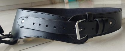 Handmade Western Gun Holster Belt – Black Genuine Leather – Old West Cowboy Style – Fits .22, .38/357, .44/45 Cal Revolvers – Great Christmas Gift for Him