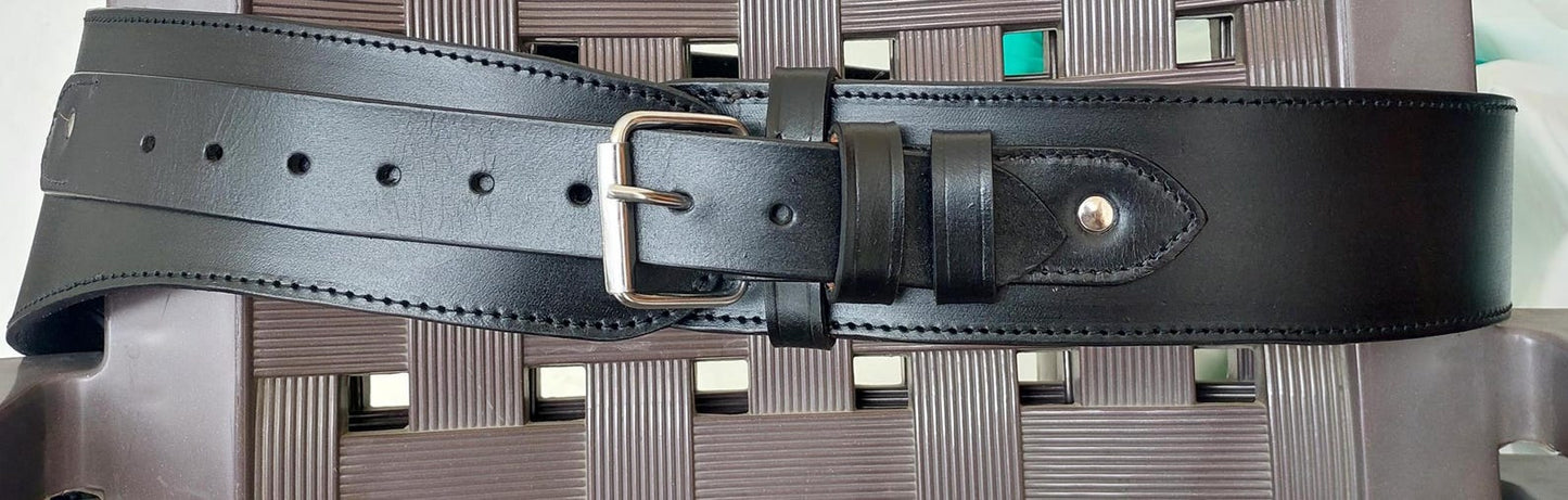 Handmade Western Gun Holster Belt – Black Genuine Leather – Old West Cowboy Style – Fits .22, .38/357, .44/45 Cal Revolvers – Great Christmas Gift for Him