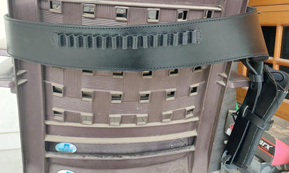 Handmade Western Gun Holster Belt – Black Genuine Leather – Old West Cowboy Style – Fits .22, .38/357, .44/45 Cal Revolvers – Great Christmas Gift for Him