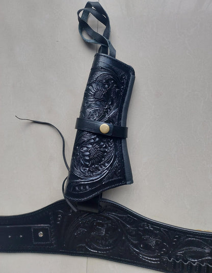 Black Dual Western Gun Holster  Belt – Handmade Cowboy Leather Rig – Fits .22, .38/357, .44/45 Cal – 4" to 6.5" Barrel
