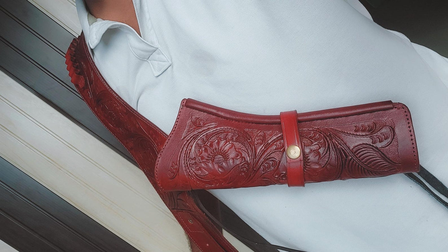 Maroon Western Revolver Holster & Belt – Handmade Leather – Fits 3.5" to 8.9" Barrel – .22 .38/357 .44/.45 Cal