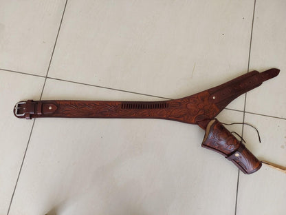 Handmade Tooled Leather Western Gun Holster & Belt – Cowboy Style – Fits .22, .38/357, .44./45 Caliber Revolvers