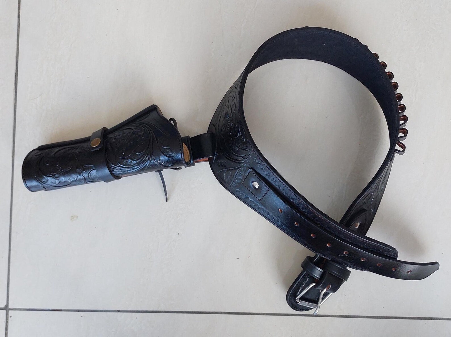 Handmade Western Gun Holster Belt – Black Premium Leather – Fits .22, .38/357, .44/45 Cal Revolvers – 3.5” to 8.9” Barrel – Cowboy Style