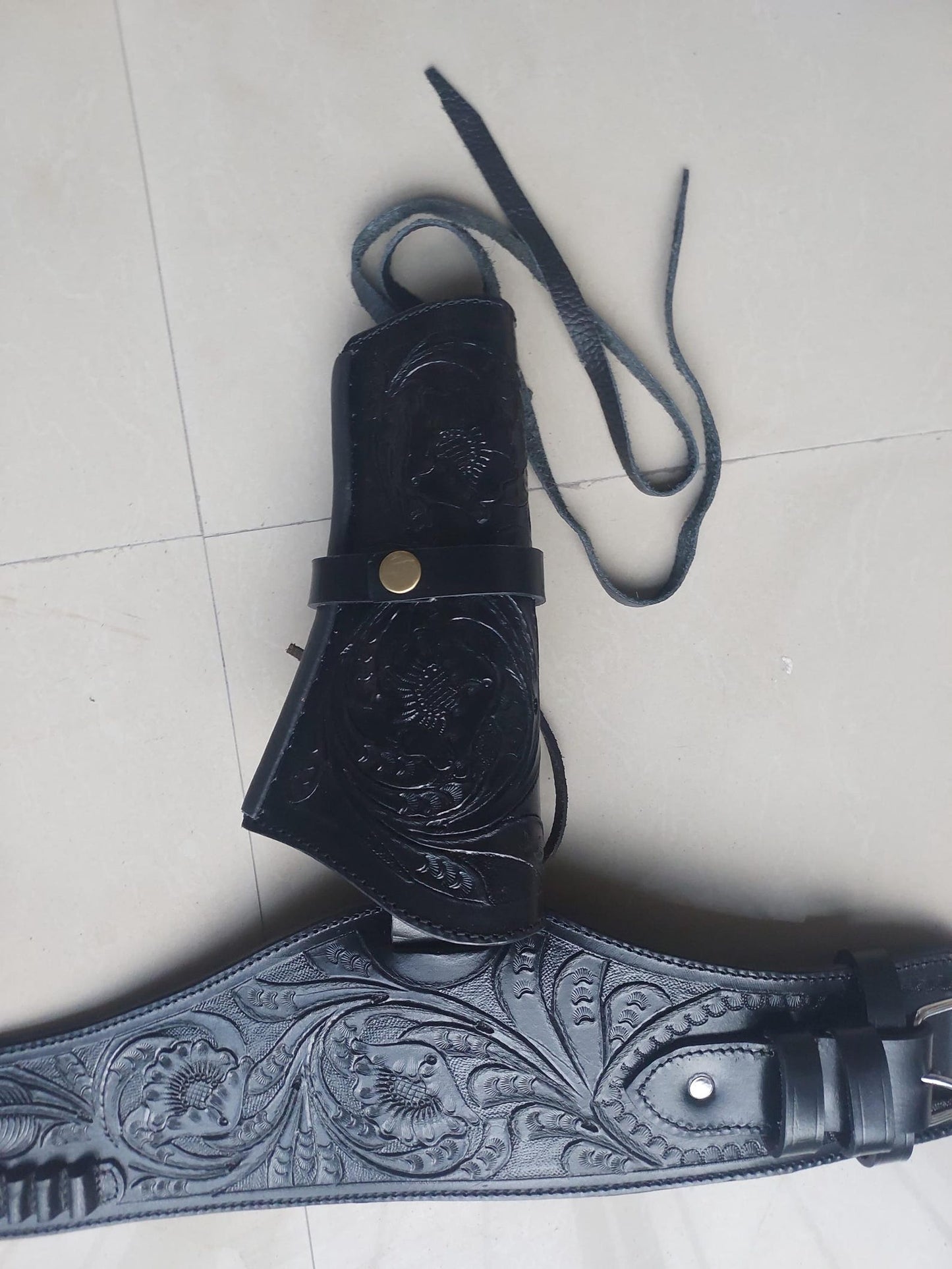 Black Dual Western Gun Holster  Belt – Handmade Cowboy Leather Rig – Fits .22, .38/357, .44/45 Cal – 4" to 6.5" Barrel