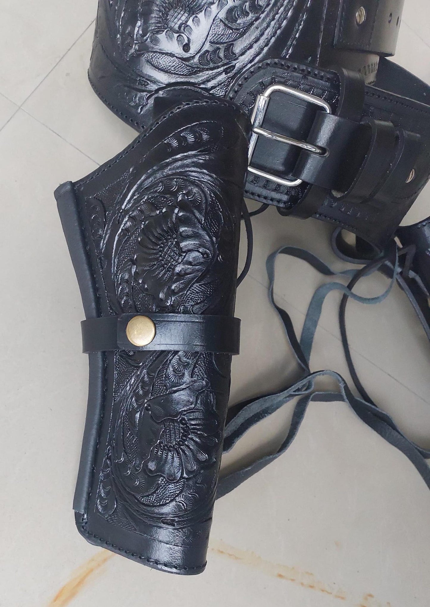 Black Dual Western Gun Holster  Belt – Handmade Cowboy Leather Rig – Fits .22, .38/357, .44/45 Cal – 4" to 6.5" Barrel