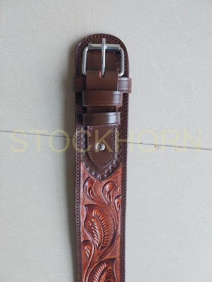 Western Cowboy Revolver Holster Belt – Eagle Design – Handmade Leather – Fits 3.5” to 8.9” Barrel – .22, .38/357, .44/45 Cal – American Pride