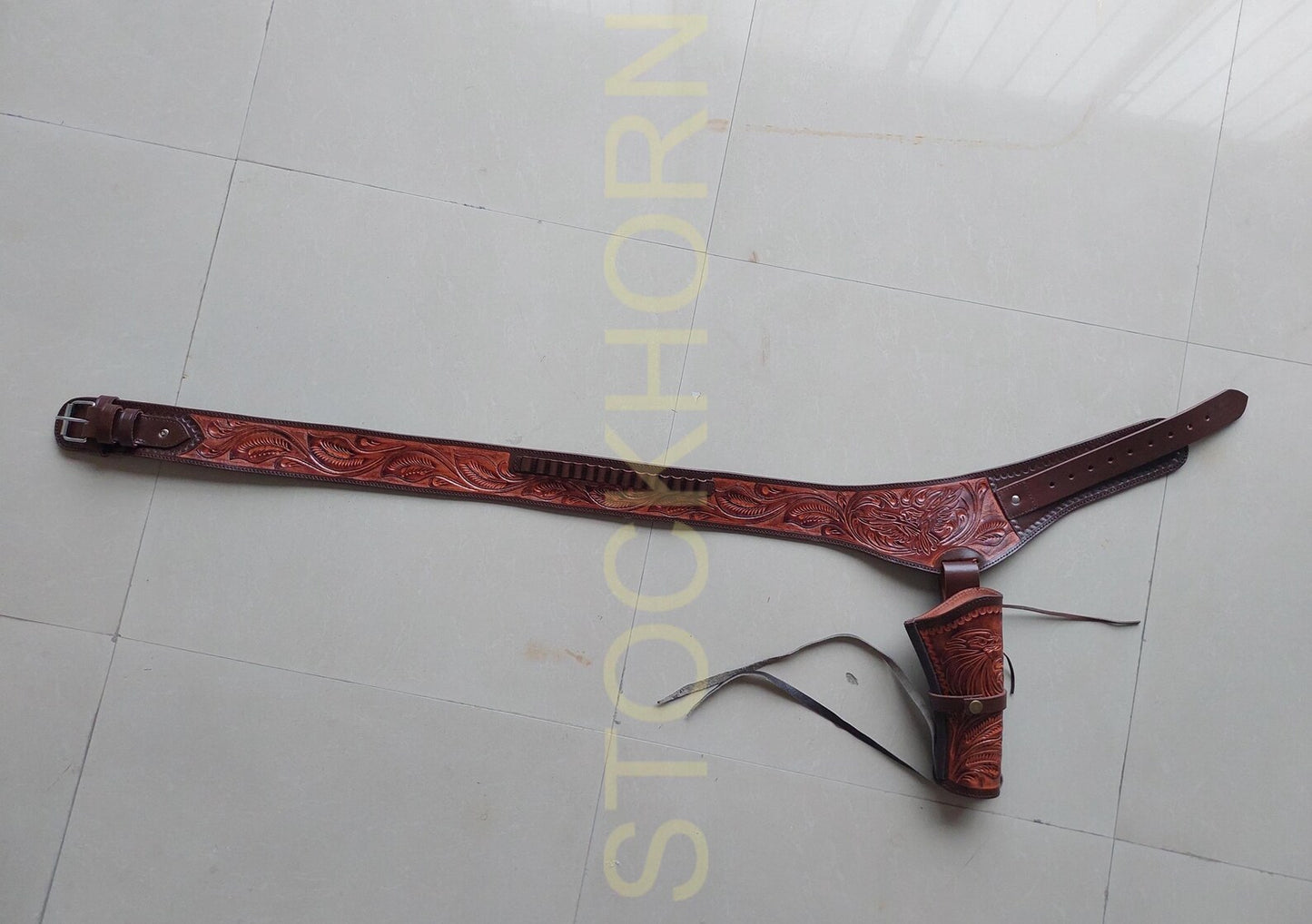 Western Cowboy Revolver Holster Belt – Eagle Design – Handmade Leather – Fits 3.5” to 8.9” Barrel – .22, .38/357, .44/45 Cal – American Pride