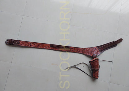 Western Cowboy Revolver Holster Belt – Eagle Design – Handmade Leather – Fits 3.5” to 8.9” Barrel – .22, .38/357, .44/45 Cal – American Pride