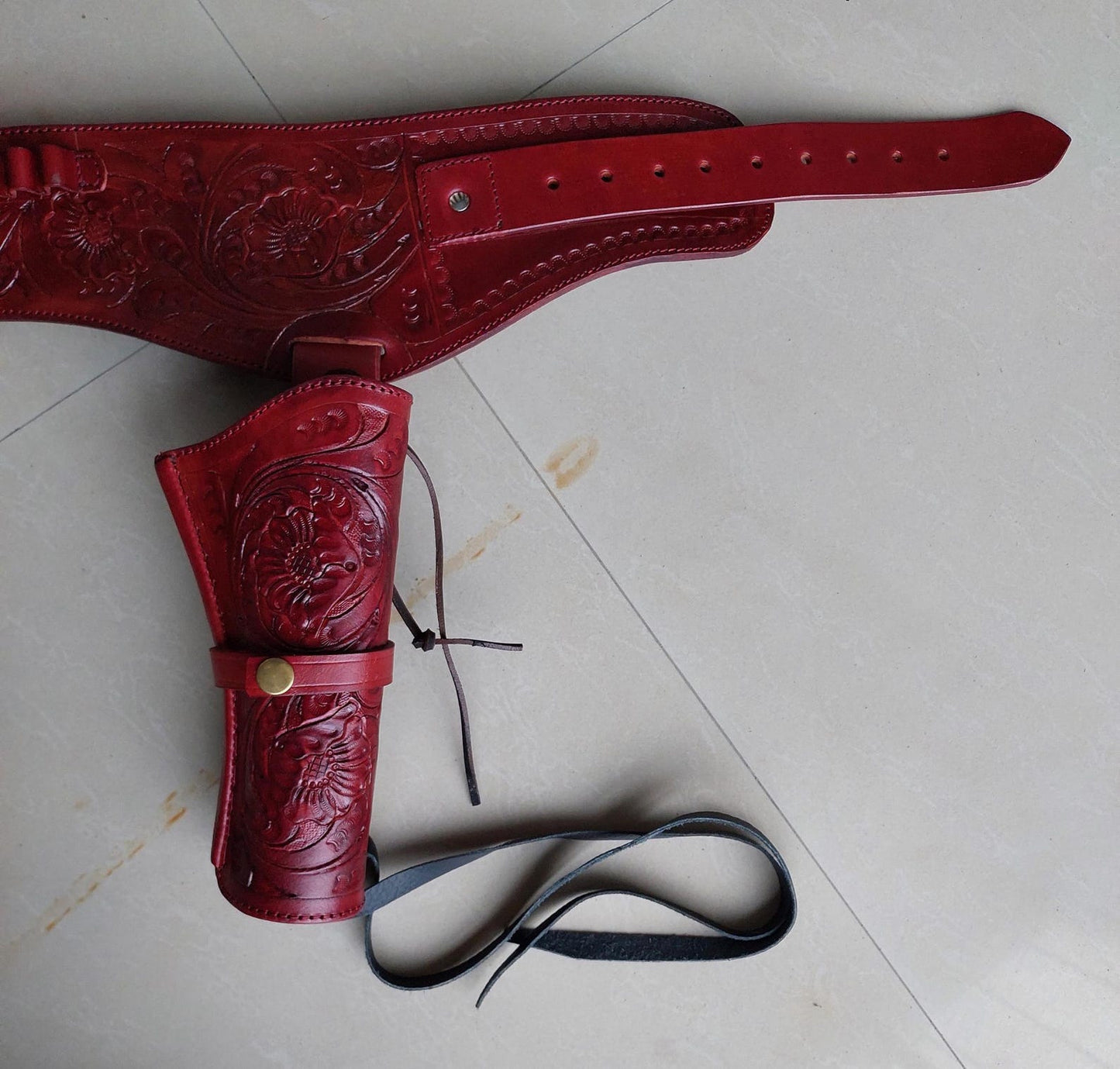 Red Western Cowboy Dual Gun Holster & Belt – Handmade Leather – Fits 3.5" to 8.9" Barrel – .22 .38/357 .44/45 Cal