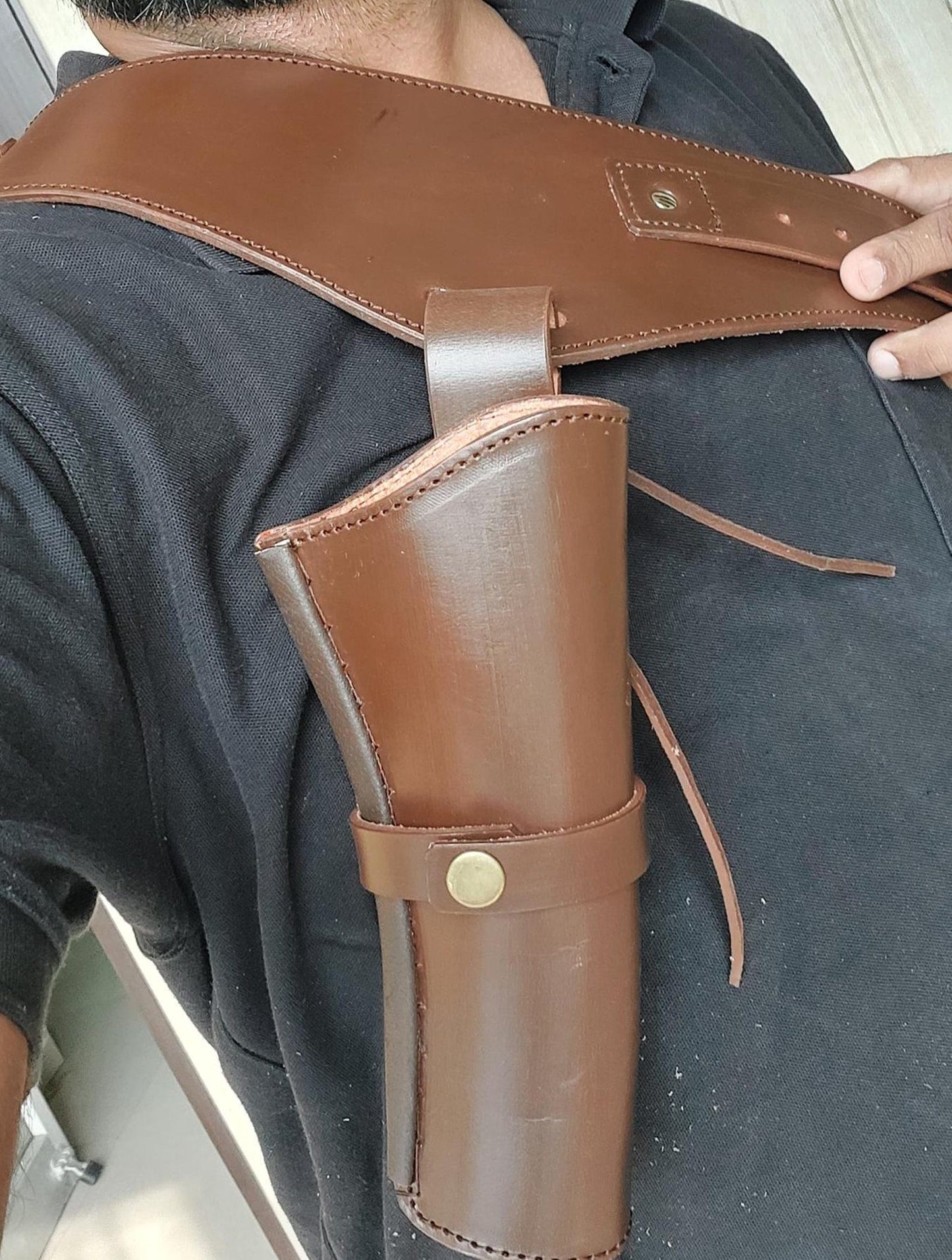 Western Leather Gun Holster & Belt – Left Hand Draw – Handmade – Fits "3-5 To 8-9" Barrel – .22, 38/357 .44/45 Cal