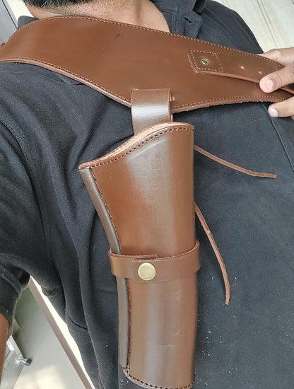 Western Leather Gun Holster & Belt – Left Hand Draw – Handmade – Fits "3-5 To 8-9" Barrel – .22, 38/357 .44/45 Cal