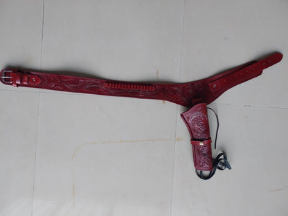 Maroon Western Revolver Holster & Belt – Handmade Leather – Fits 3.5" to 8.9" Barrel – .22 .38/357 .44/.45 Cal