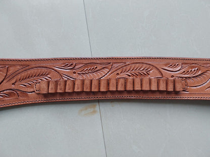 Light Brown Western Revolver Holster  Belt – Handmade Tooled Leather – Fits 3.5" to 8.9" Barrel – .22 .38/357 .44/45 Cal
