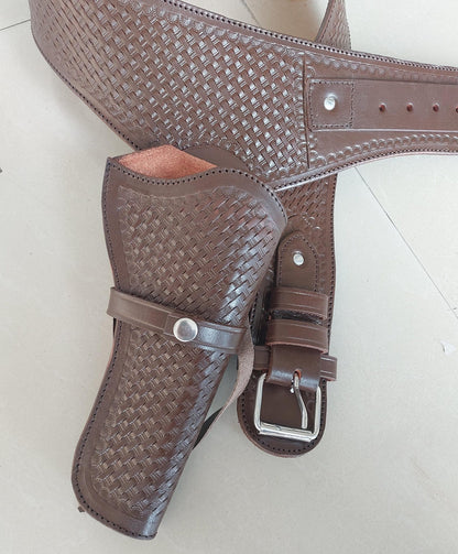 Handmade Western Leather Revolver Holster with Belt – Brown – Fits 3-5" to 8-9" Barrel – .22, .38/357, .44/45 Cal – Cowboy Style