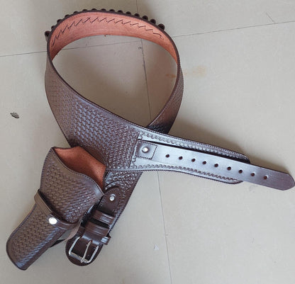 Handmade Western Leather Revolver Holster with Belt – Brown – Fits 3-5" to 8-9" Barrel – .22, .38/357, .44/45 Cal – Cowboy Style