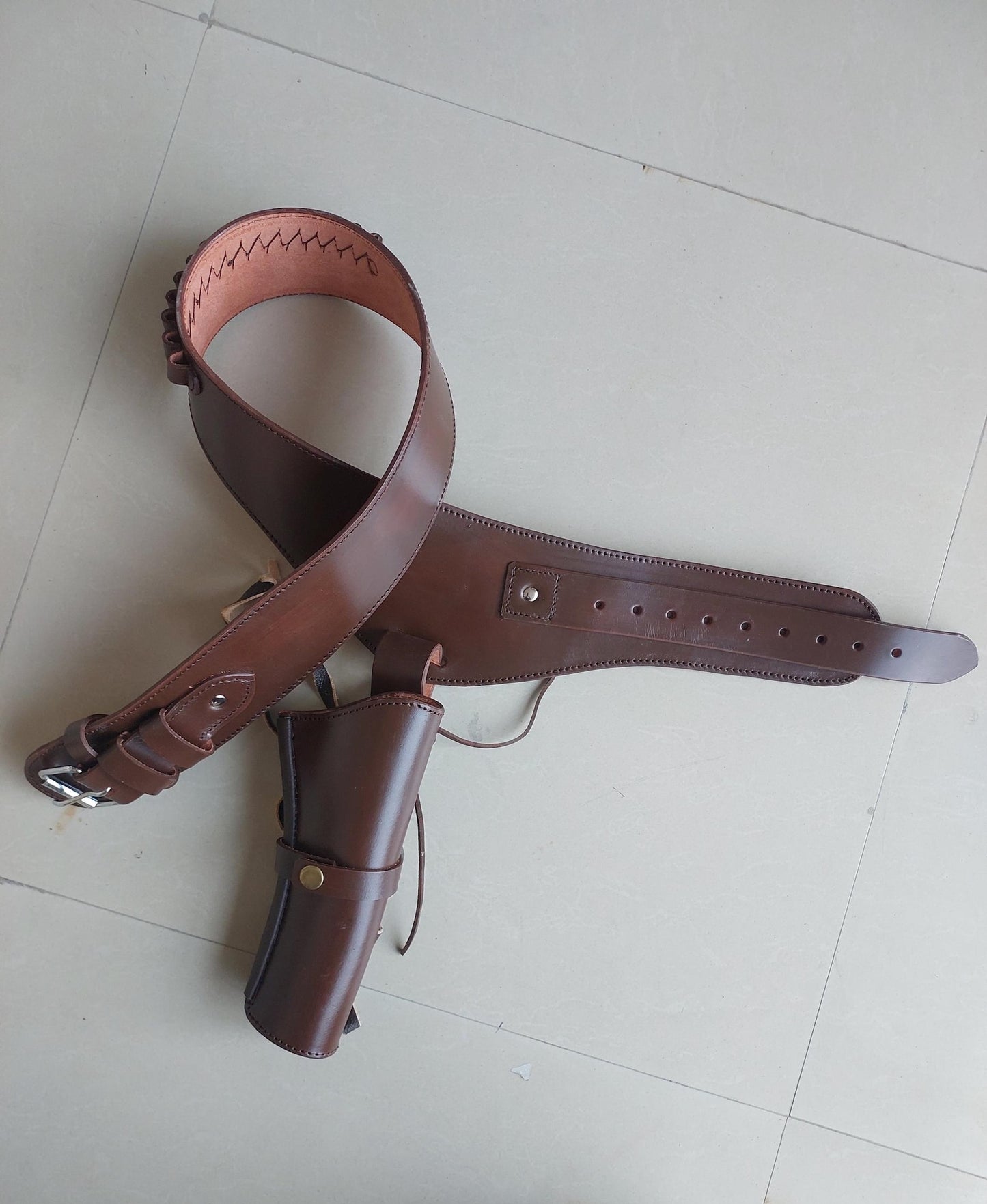 Western Leather Gun Holster & Belt – Left Hand Draw – Handmade – Fits "3-5 To 8-9" Barrel – .22, 38/357 .44/45 Cal