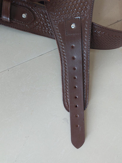 Handmade Western Leather Revolver Holster with Belt – Brown – Fits 3-5" to 8-9" Barrel – .22, .38/357, .44/45 Cal – Cowboy Style