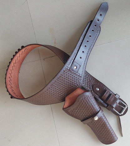 Handmade Western Leather Revolver Holster with Belt – Brown – Fits 3-5" to 8-9" Barrel – .22, .38/357, .44/45 Cal – Cowboy Style