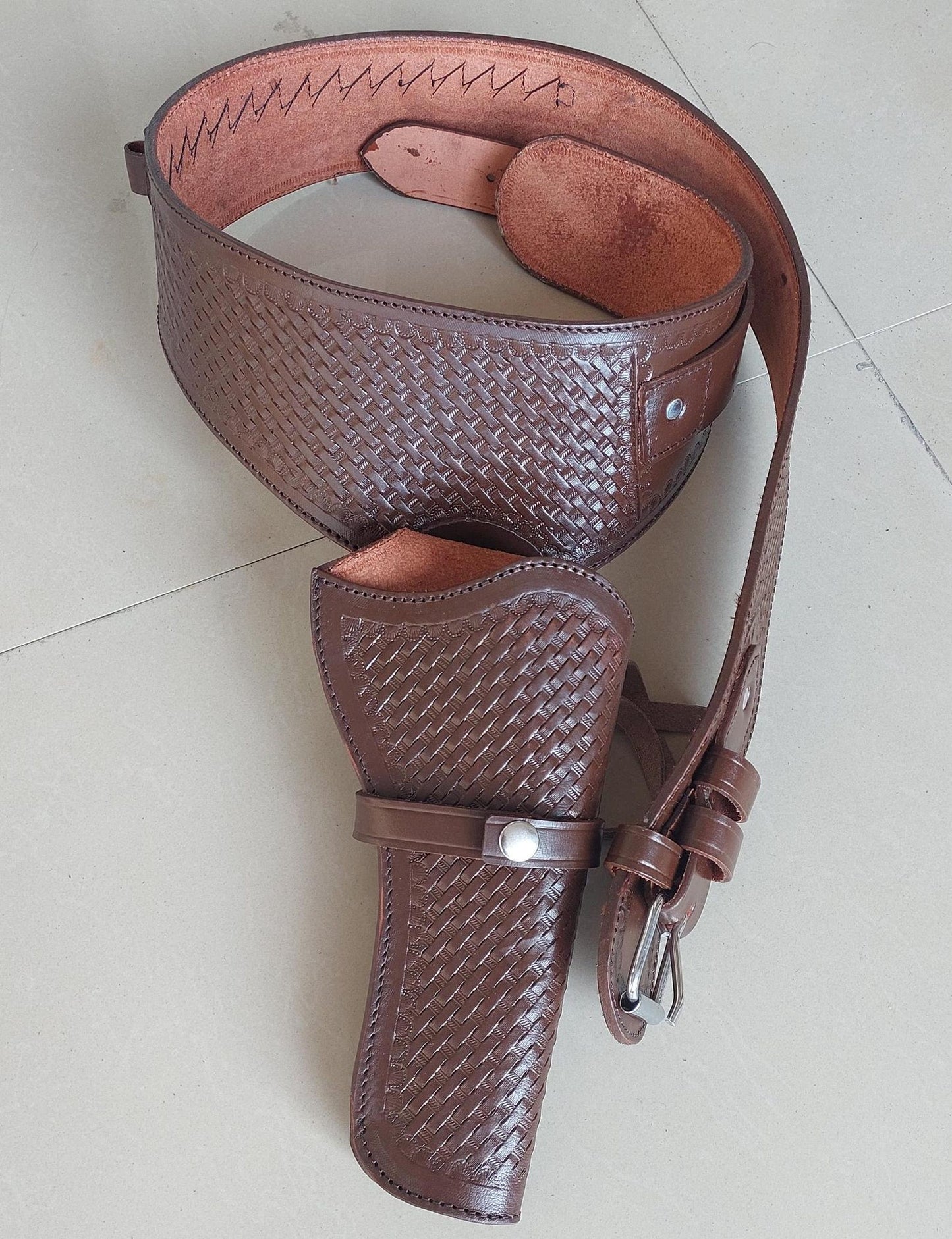 Handmade Western Leather Revolver Holster with Belt – Brown – Fits 3-5" to 8-9" Barrel – .22, .38/357, .44/45 Cal – Cowboy Style