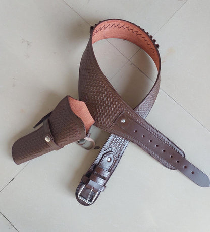Handmade Western Leather Revolver Holster with Belt – Brown – Fits 3-5" to 8-9" Barrel – .22, .38/357, .44/45 Cal – Cowboy Style