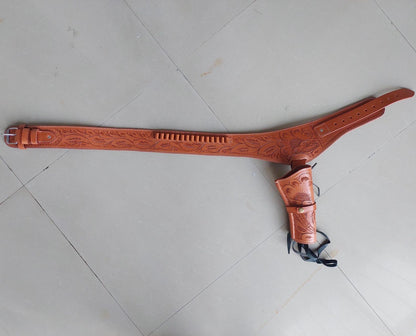 Handmade Western Leather Revolver Holster with Belt – Fits 3.5" to 8.5" Barrel – .22, .38/357, .44/45 Cal – Classic Cowboy Style Tooled Rig