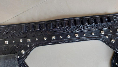 Cowgirl Western Gun Holster Belt – Dual Holsters – Tooled Black Leather – Fits 3.5" to 8.9" Revolvers – .22, .38/357, .44/45 Cal