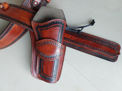Western Gun Holster & Belt – Handmade Old West Cowboy Style – Genuine Leather – Fits .22, .38/.357, .44/.45 Revolvers