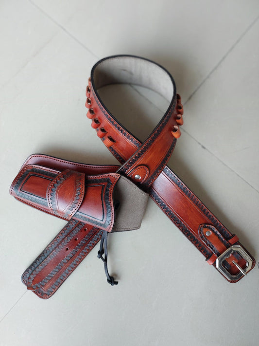 Western Gun Holster & Belt – Handmade Old West Cowboy Style – Genuine Leather – Fits .22, .38/.357, .44/.45 Revolvers