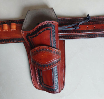 Western Gun Holster & Belt – Handmade Old West Cowboy Style – Genuine Leather – Fits .22, .38/.357, .44/.45 Revolvers