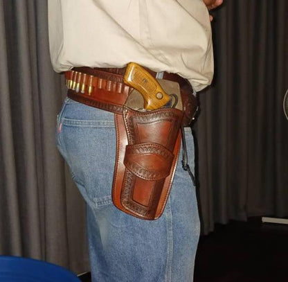 Western Gun Holster & Belt – Handmade Old West Cowboy Style – Genuine Leather – Fits .22, .38/.357, .44/.45 Revolvers