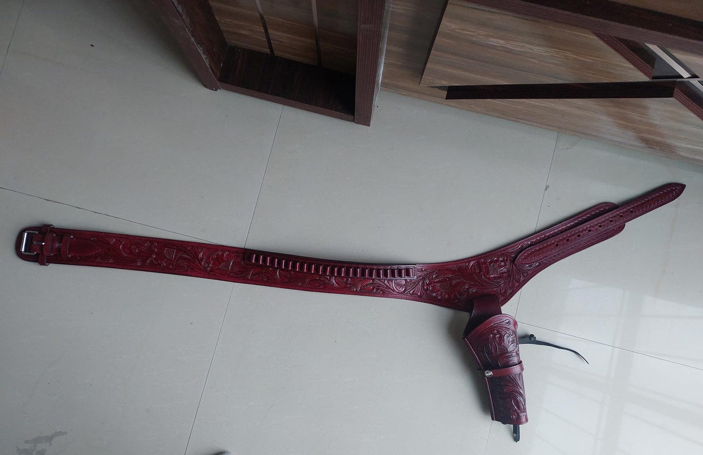 Cowgirl Western Gun Holster Belt – Handmade Burgundy Leather – Fits 3.6" to 8.9" Barrel – .22 .38/357 .44/45 Cal