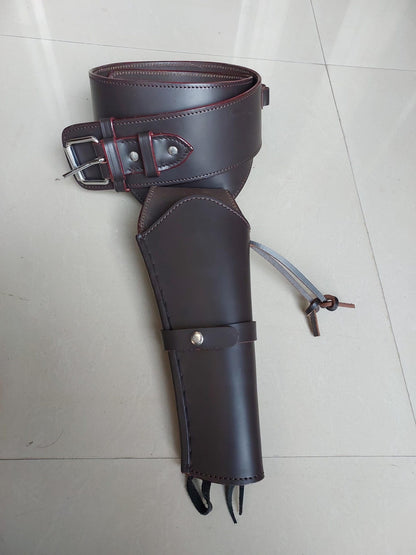 Western Gun Holster & Belt – Dual Color Handmade Leather – Fits 3.5" to 8.9" Revolver – .22 .38/357 .44/45 Cal – Cowboy Style