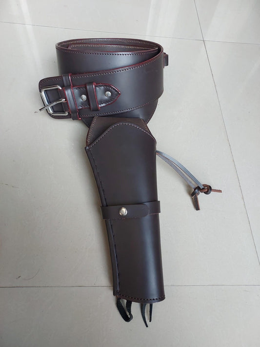 Western Gun Holster & Belt – Dual Color Handmade Leather – Fits 3.5" to 8.9" Revolver – .22 .38/357 .44/45 Cal – Cowboy Style