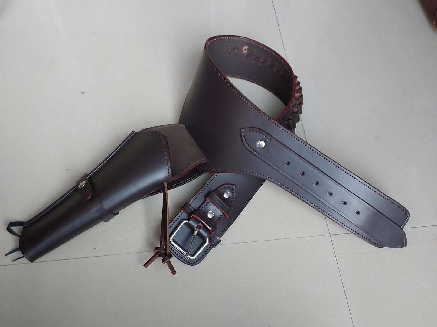 Western Gun Holster & Belt – Dual Color Handmade Leather – Fits 3.5" to 8.9" Revolver – .22 .38/357 .44/45 Cal – Cowboy Style