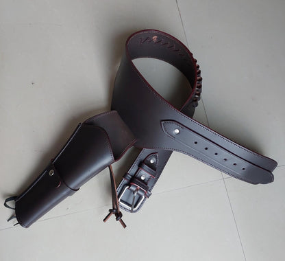 Western Gun Holster & Belt – Dual Color Handmade Leather – Fits 3.5" to 8.9" Revolver – .22 .38/357 .44/45 Cal – Cowboy Style