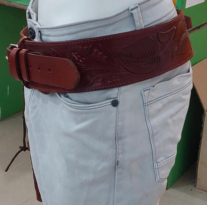 Custom Handmade Leather Revolver Holster Belt – Dual Color – Western Cowboy Style – Fits .22 .38/357 .44/45 Cal