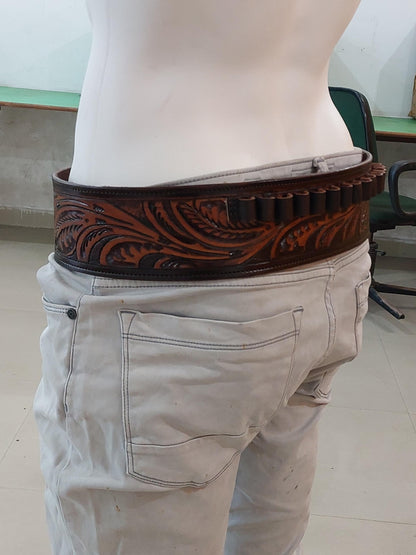 Western Gun Cartridge Holder Belt – Handmade Leather Ammo Holder – Fits .22 .38/357 .44/45 Cal – Cowboy Style