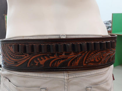 Western Gun Cartridge Holder Belt – Handmade Leather Ammo Holder – Fits .22 .38/357 .44/45 Cal – Cowboy Style