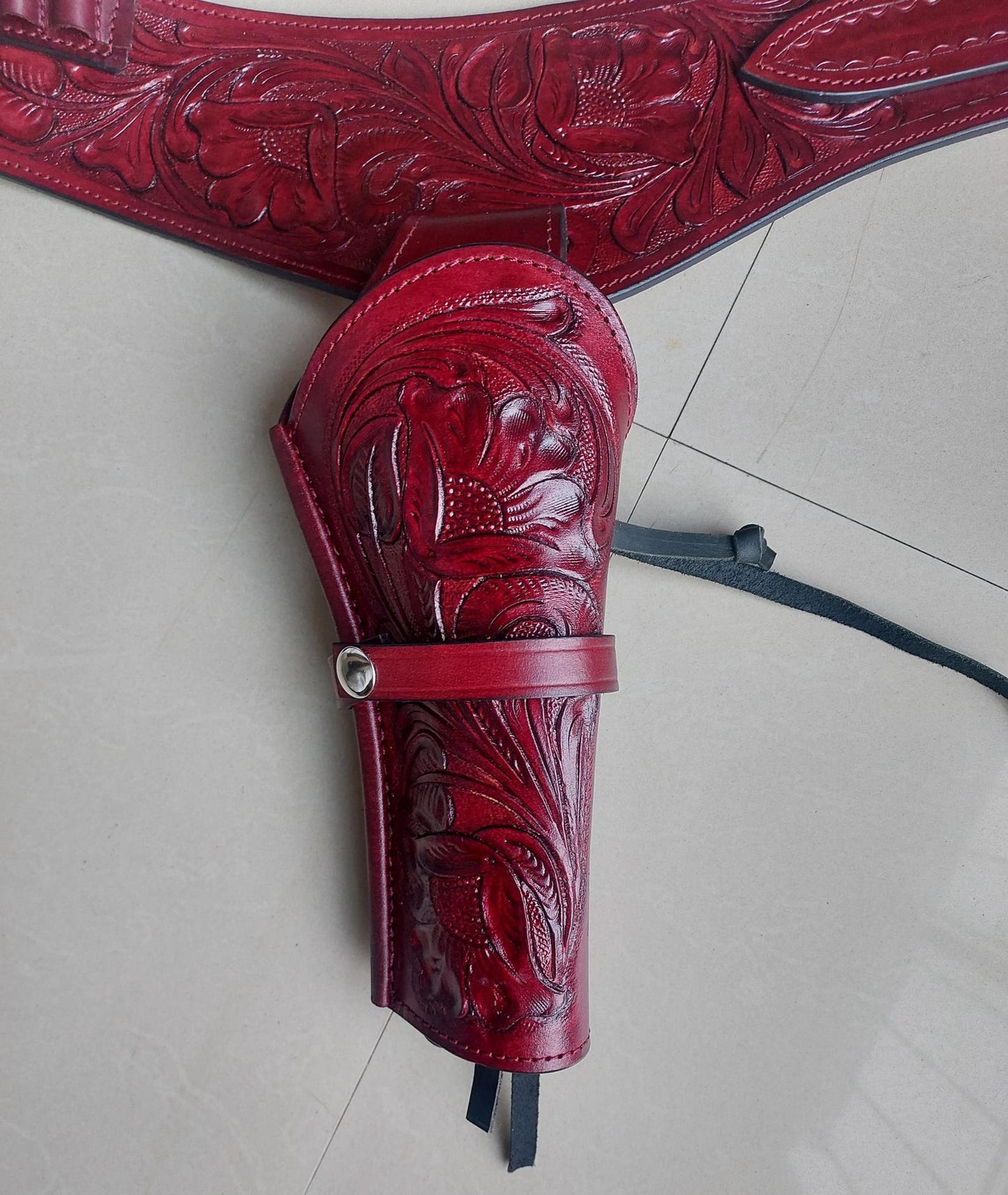 Cowgirl Western Gun Holster Belt – Handmade Burgundy Leather – Fits 3.6" to 8.9" Barrel – .22 .38/357 .44/45 Cal