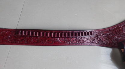 Cowgirl Western Gun Holster Belt – Handmade Burgundy Leather – Fits 3.6" to 8.9" Barrel – .22 .38/357 .44/45 Cal