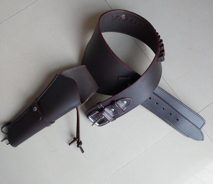 Western Gun Holster & Belt – Dual Color Handmade Leather – Fits 3.5" to 8.9" Revolver – .22 .38/357 .44/45 Cal – Cowboy Style