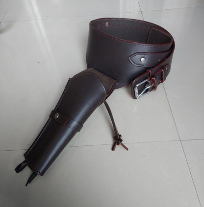 Western Gun Holster & Belt – Dual Color Handmade Leather – Fits 3.5" to 8.9" Revolver – .22 .38/357 .44/45 Cal – Cowboy Style