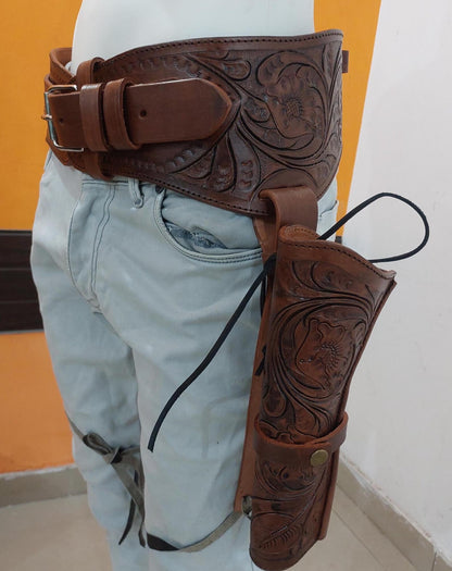 Dual Western Revolver Holster  Belt – Handmade Cowboy Leather Rig – Fits .22, .38/357, .44/45 – 4" to 6.5" Barrels