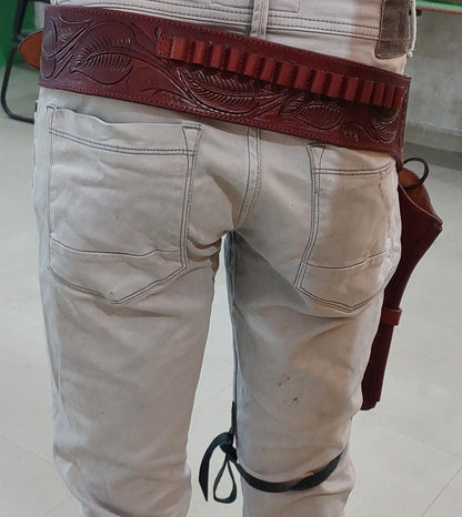 Custom Handmade Leather Revolver Holster Belt – Dual Color – Western Cowboy Style – Fits .22 .38/357 .44/45 Cal