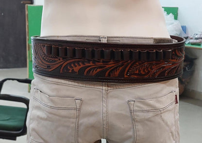 Western Gun Cartridge Holder Belt – Handmade Leather Ammo Holder – Fits .22 .38/357 .44/45 Cal – Cowboy Style